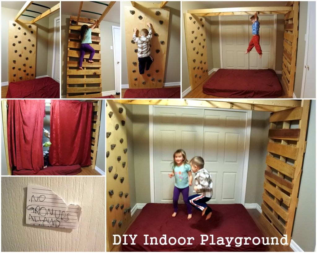 #diyjunglegym Indoor monkey bars playground rock climbing wall kids activities functional fitness DIY pallet upcycled