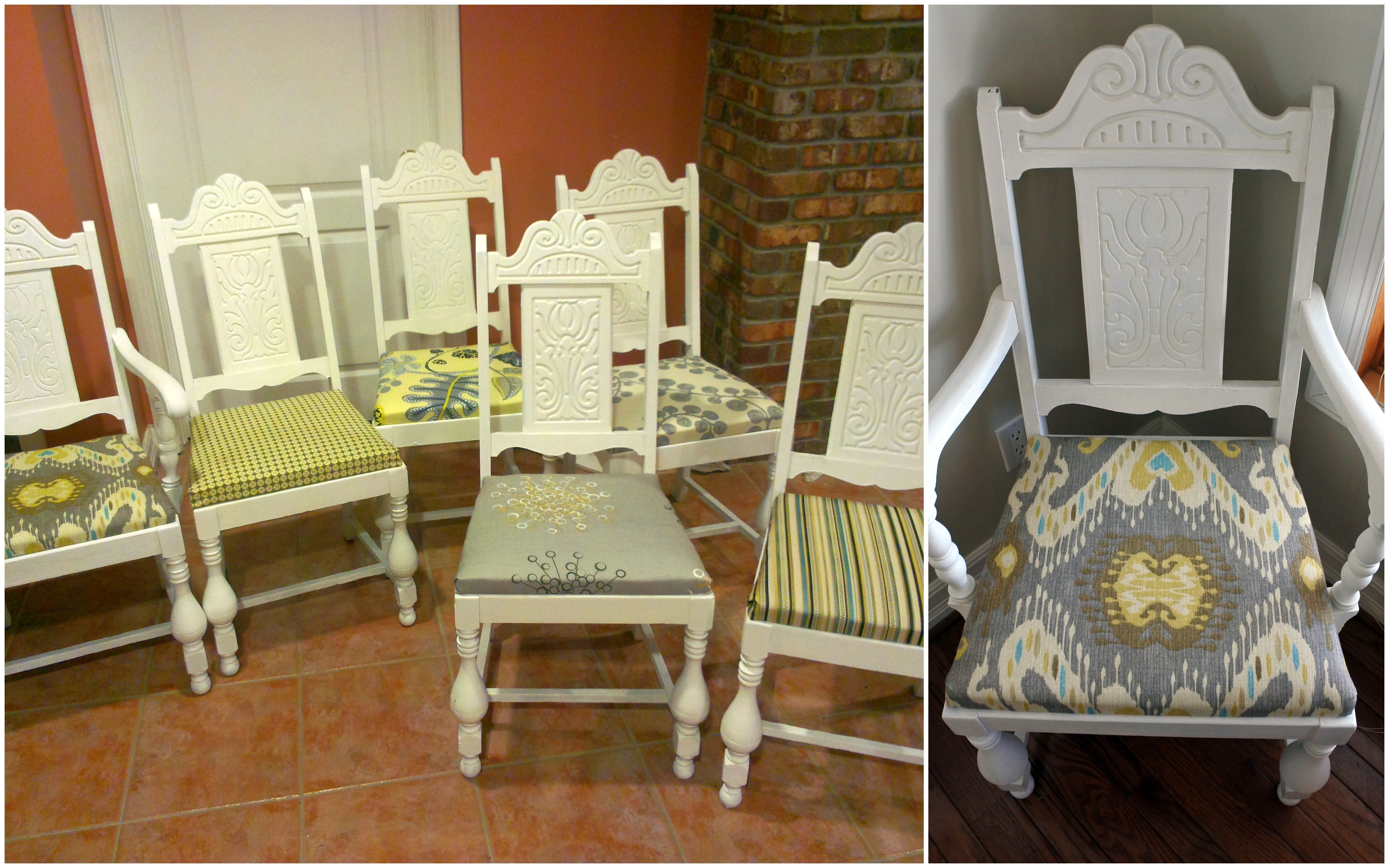 bohemian farmhouse Upcycled solid wood dining chairs mismatched pattern chalk paint refinish mahogany