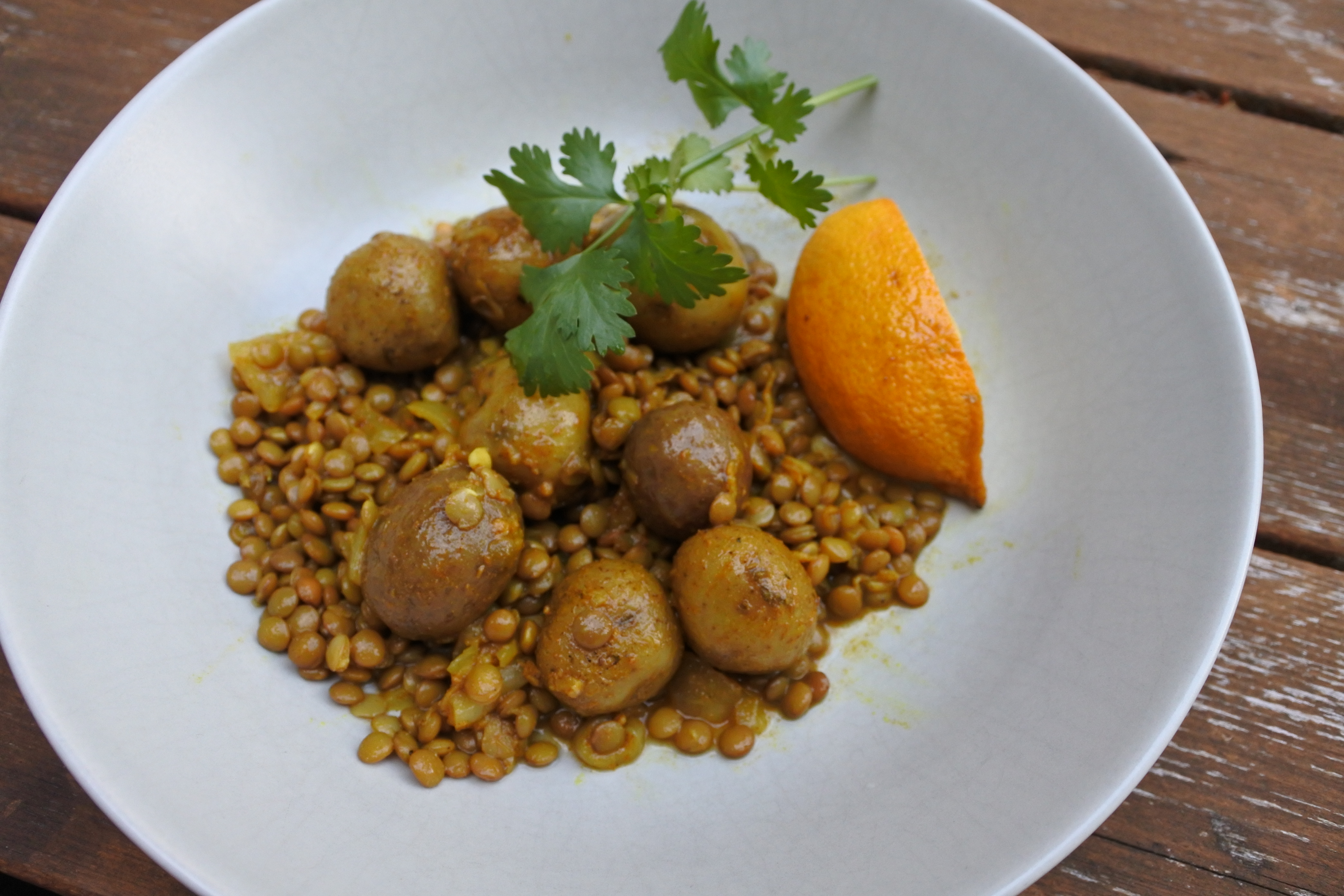 potato salad spicy lentil protein vegan whole food healthy recipe BBQ cilantro lemon Indian